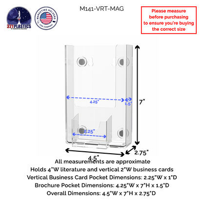 4"W Magnetic Trifold Brochure Holder with Vertical Card Pocket
