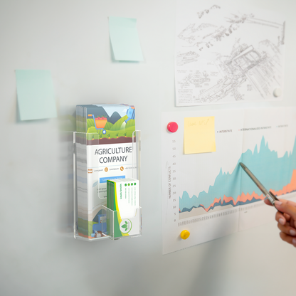 4"W Magnetic Trifold Brochure Holder with Vertical Card Pocket