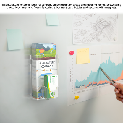 4"W Magnetic Trifold Brochure Holder with Vertical Card Pocket