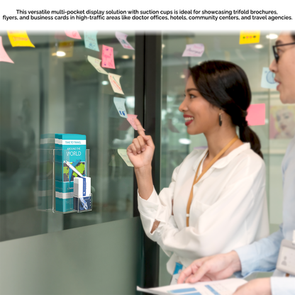 Suction Cup 4"W Trifold Holder with Vertical Card Pocket Window Mount