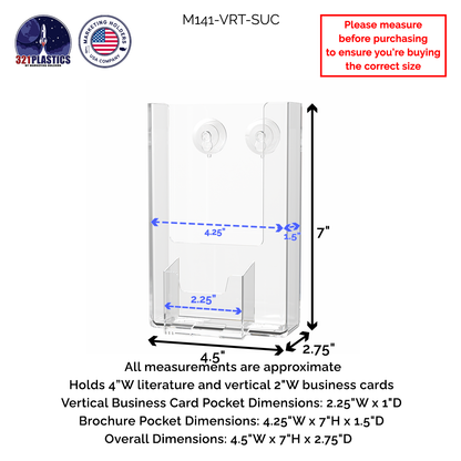 Suction Cup 4"W Trifold Holder with Vertical Card Pocket Window Mount