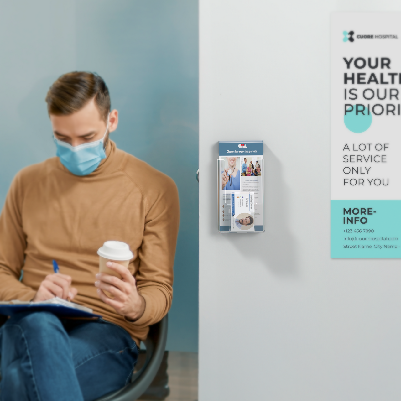 4"W Trifold Brochure Holder Display with Business Card Pocket