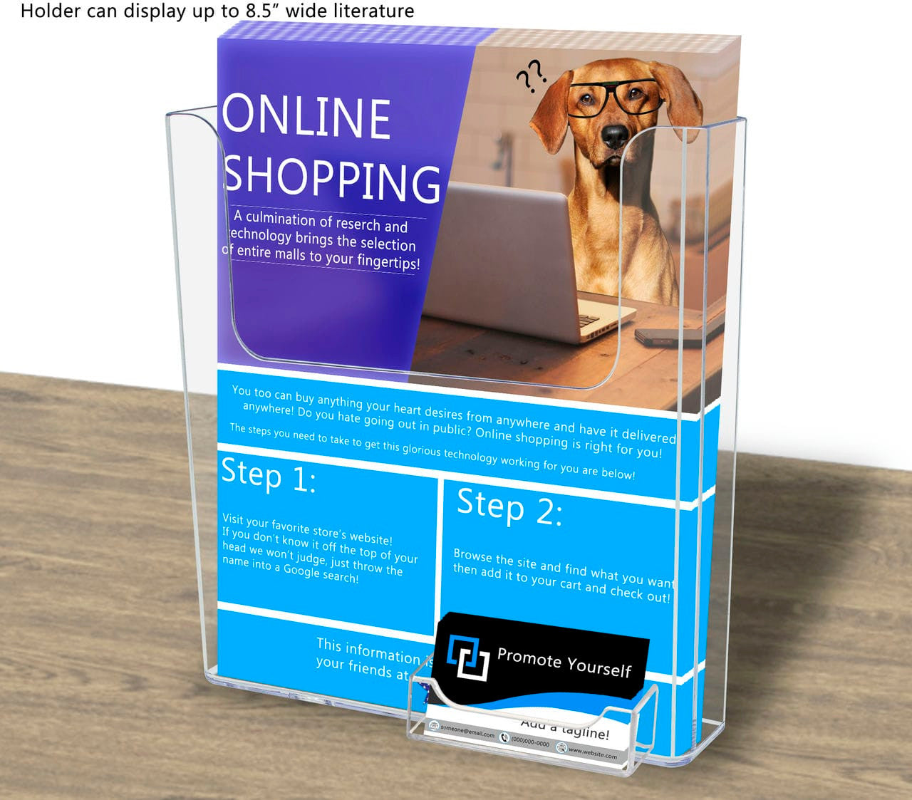 8.5"W Flyer Holder Literature Display with Business Card Pocket