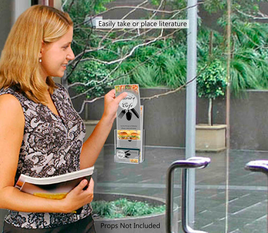 Window Mount 4"W Trifold Holder with Card Pocket and Suction Cups