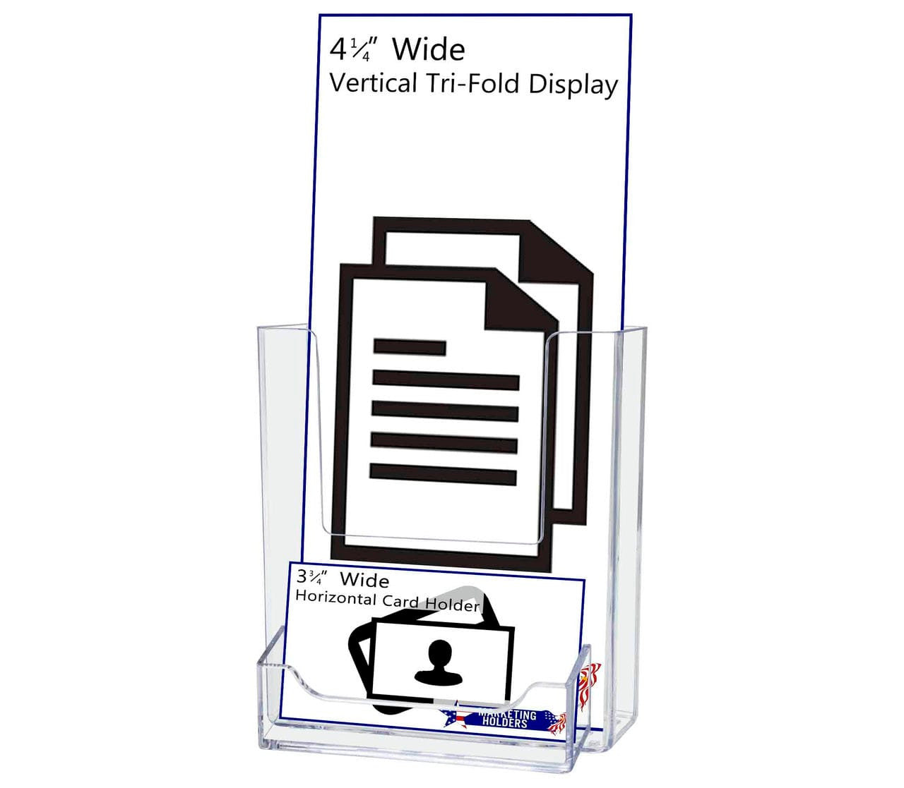 4"W Trifold Brochure Holder with Business Card Pocket
