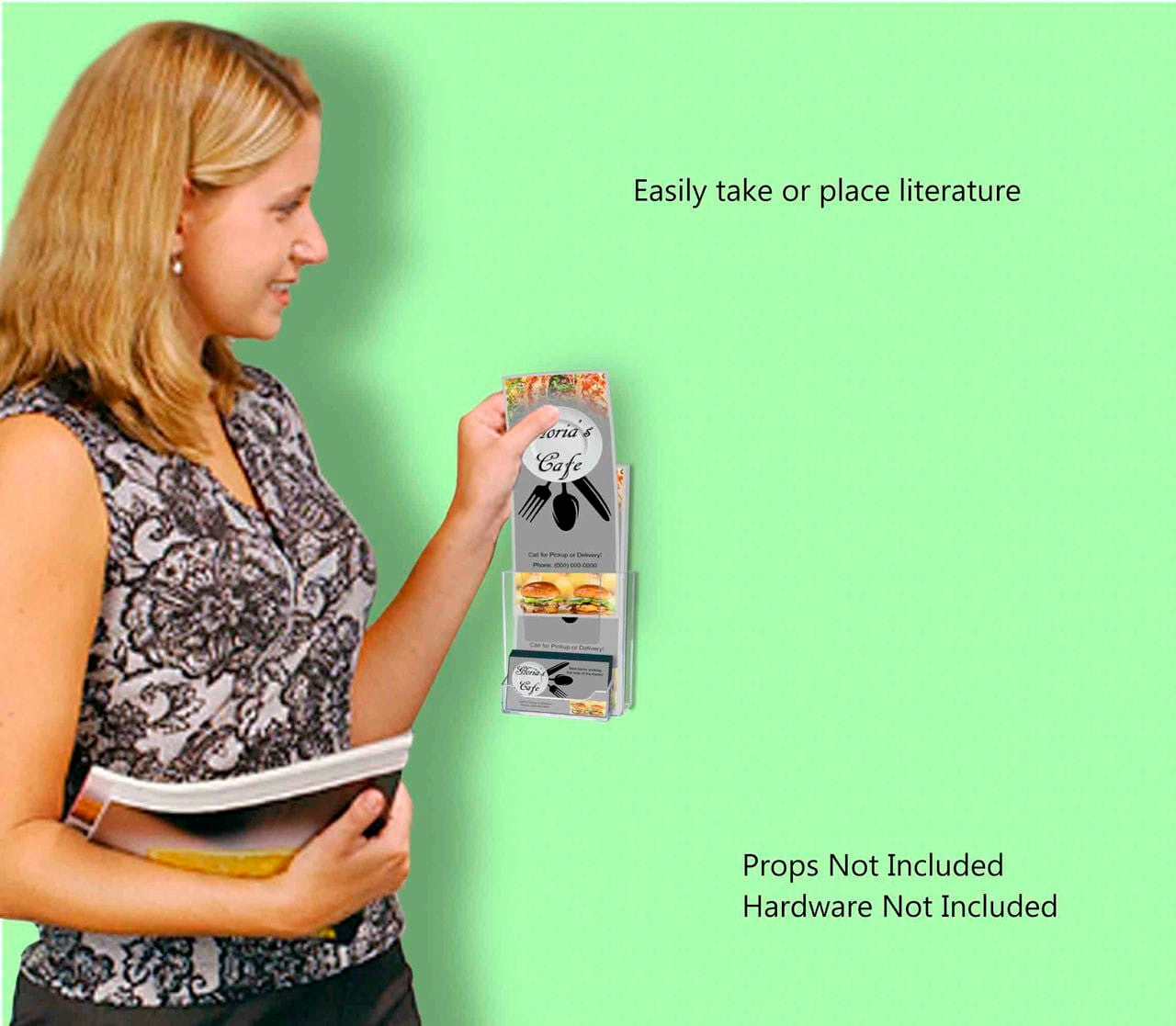 4"W Trifold Brochure Holder with Business Card Pocket