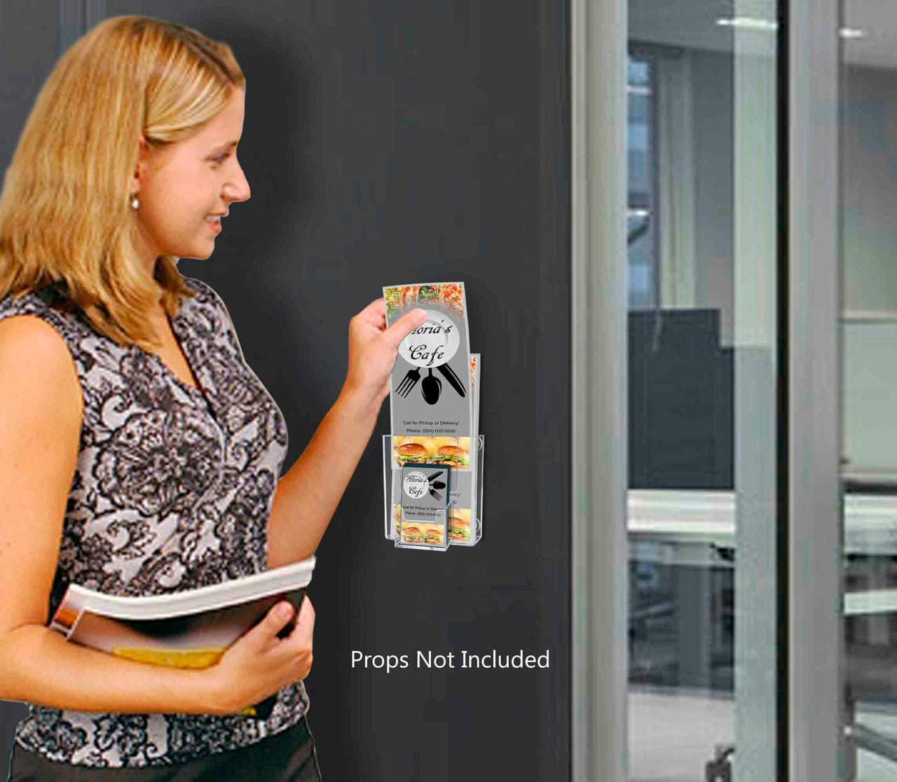 4"W Magnetic Trifold Holder with Vertical Business Card Pocket