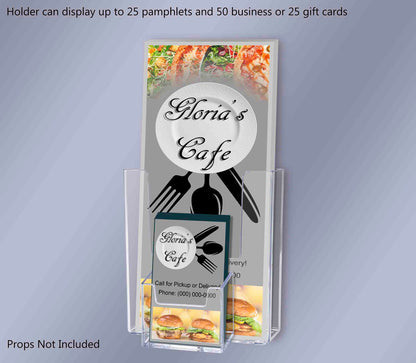 Window Mount 4"W Trifold Holder with Vertical Card Pocket and Suction Cups