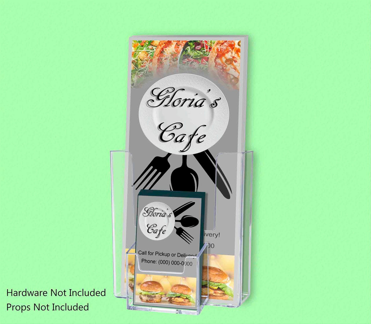 4"W Trifold Brochure Holder with Business Card Pocket