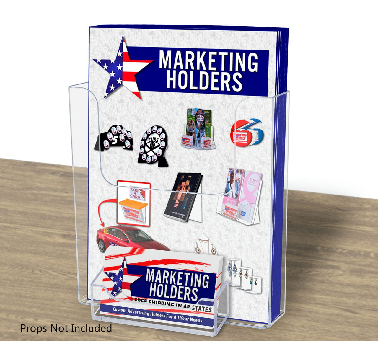 6"W Booklet Holder Literature Display with Business Card Pocket