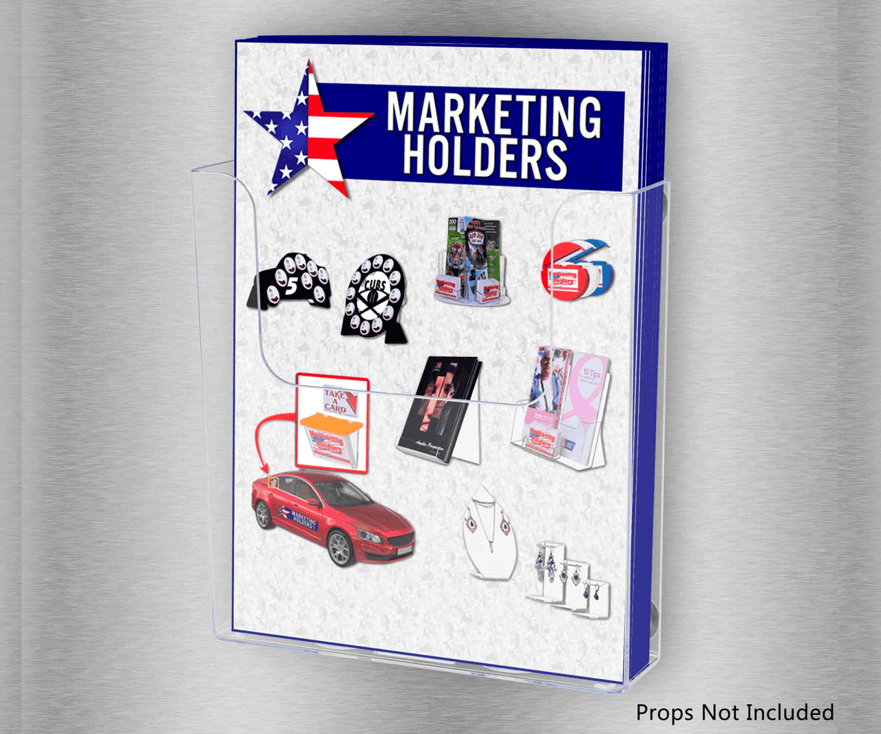 6"W Magnetic Bifold Holder Metal Mount Brochure Display