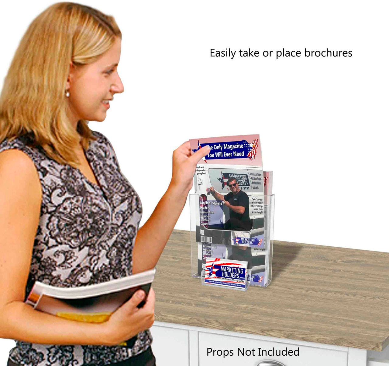 6.5"W Bifold Brochure Booklet Holder with Business Card Pocket