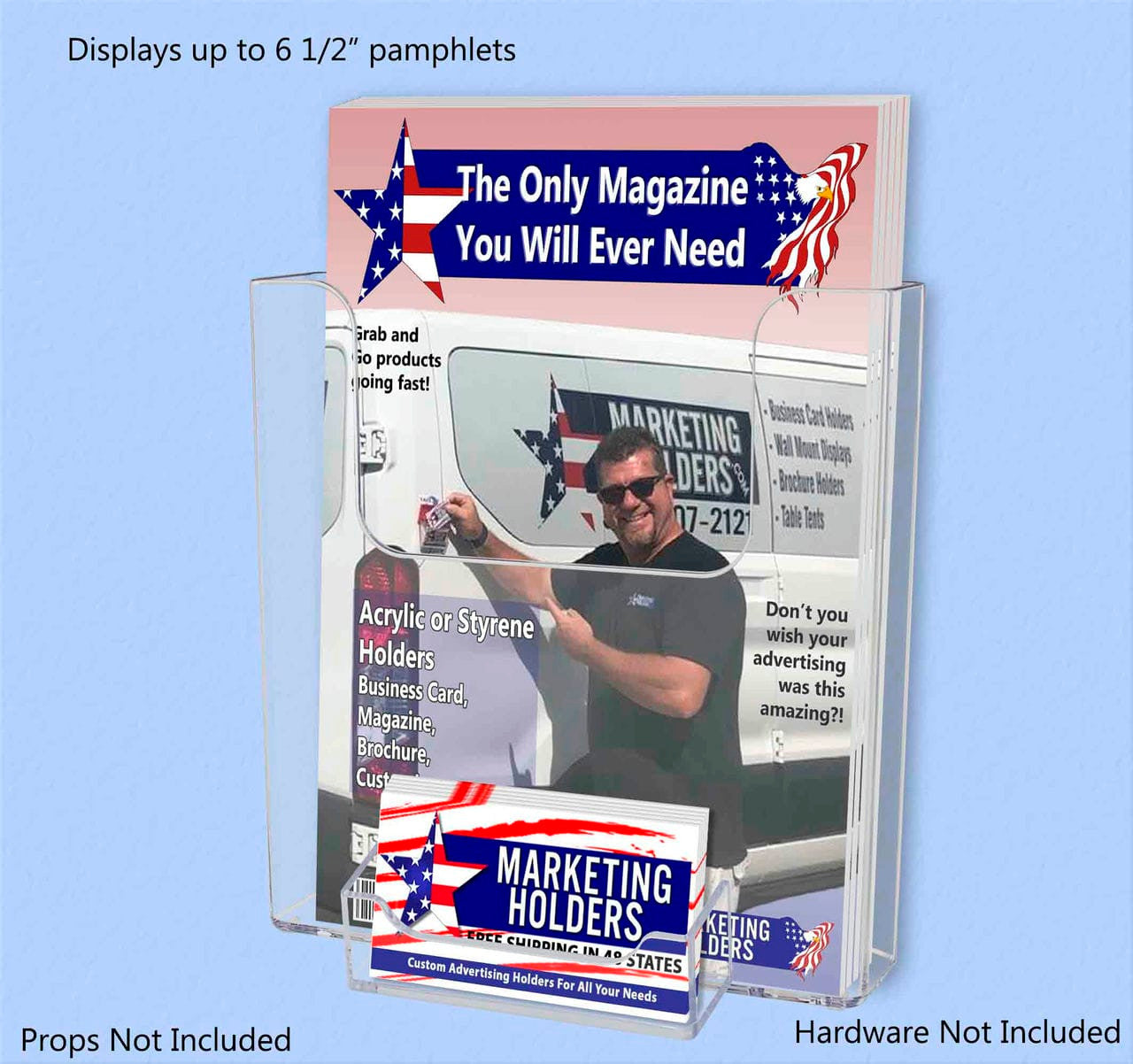 6.5"W Bifold Brochure Booklet Holder with Business Card Pocket