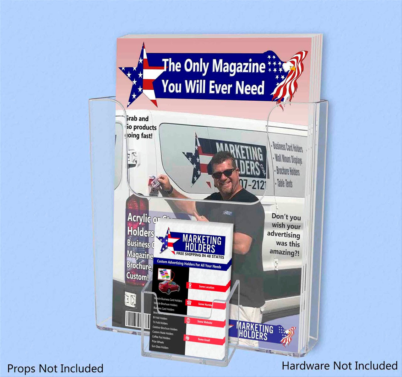 6.5"W Bifold Brochure Booklet Holder with Business Card Pocket