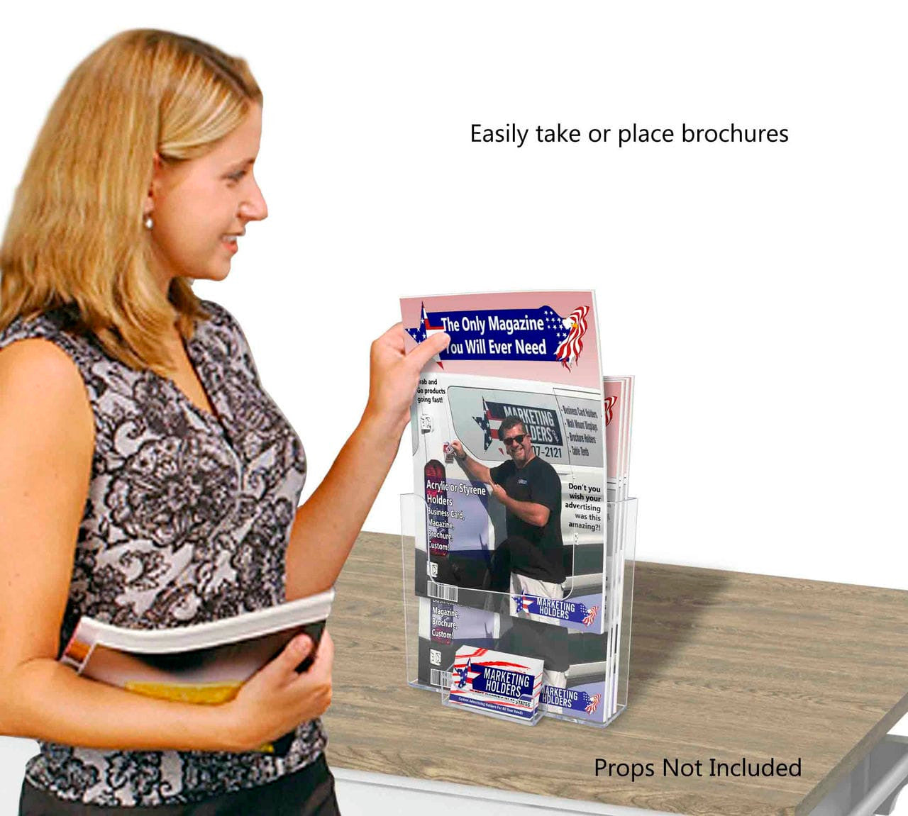 7.5"W Booklet Holder Literature Display with Business Card Pocket