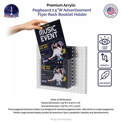 Pegboard 7.5"W Advertisement Flyer Rack Booklet Holder