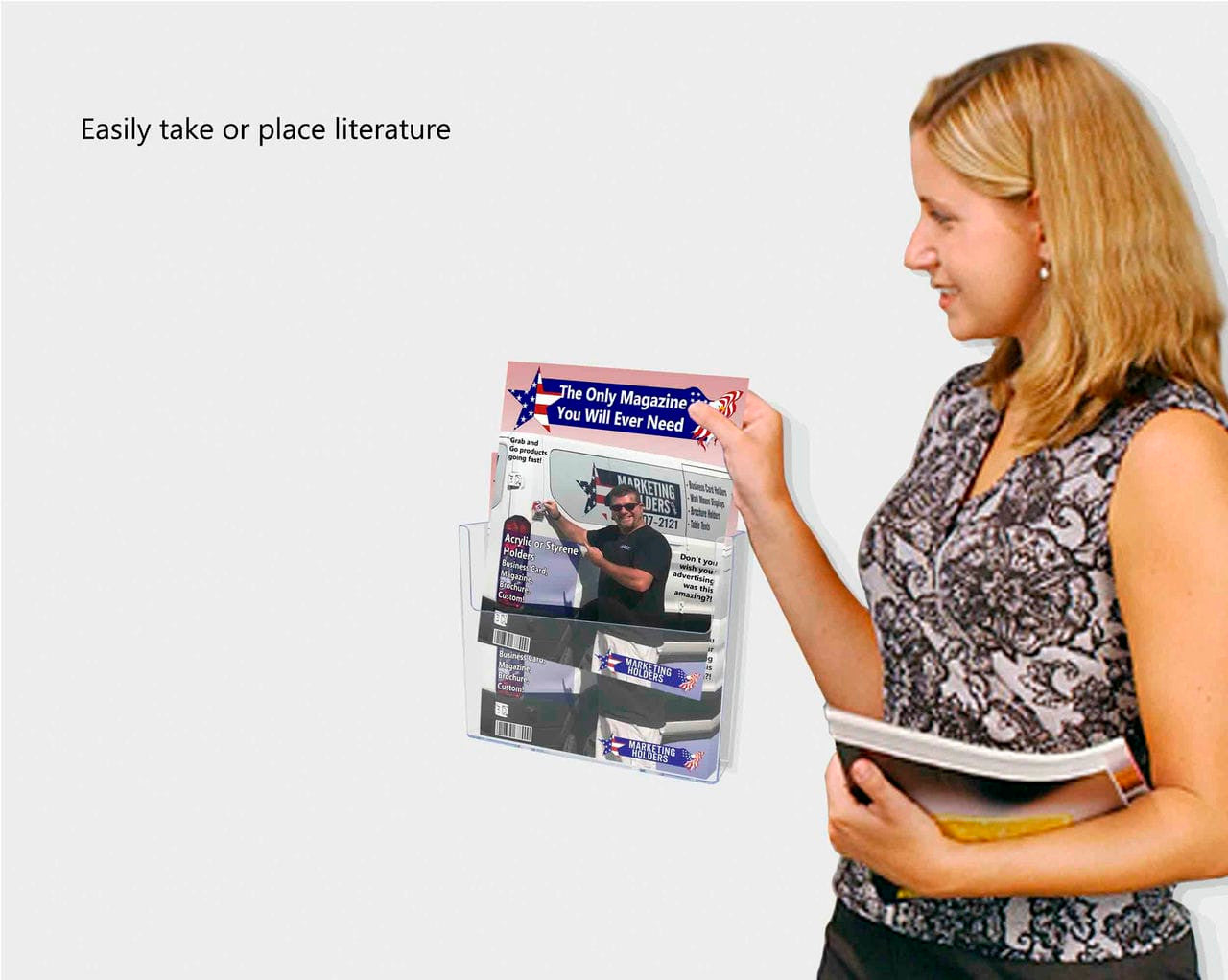 Wall 9.5"W Flyer Holder with Divider for Trifold Brochure Display