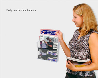 Wall 9.5"W Flyer Holder with Divider for Trifold Brochure Display