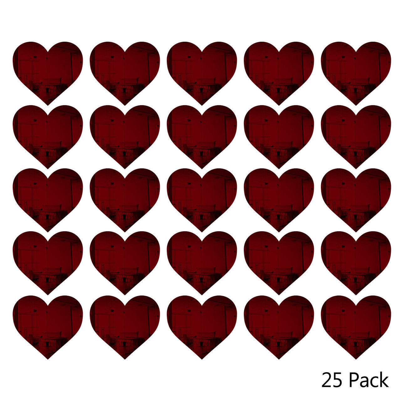 25 Pack Heart Shaped Mirror Acrylic Pieces for Arts and Crafts