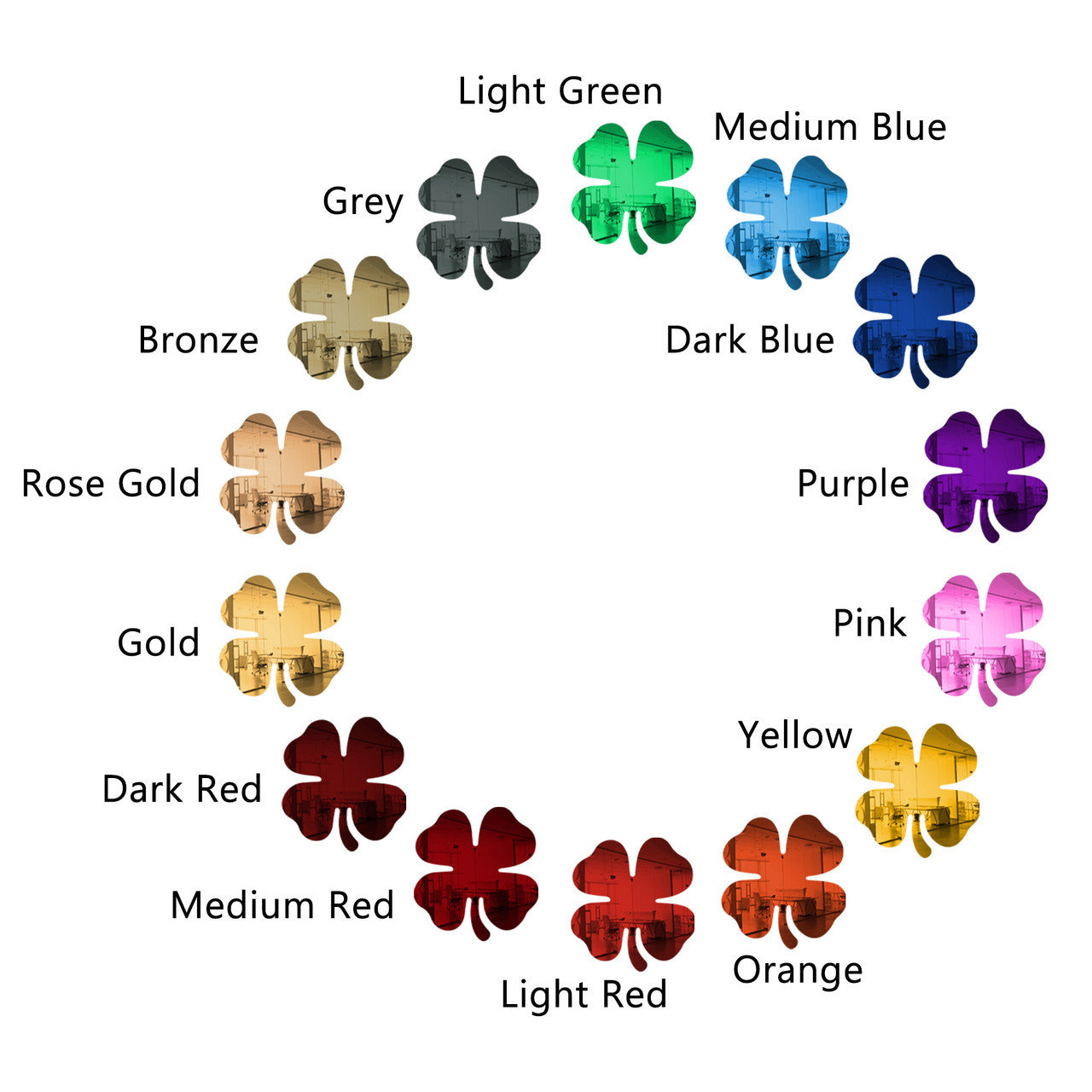 50 Pack Shamrock Shape Acrylic Mirror Tiles Crafts Select Color