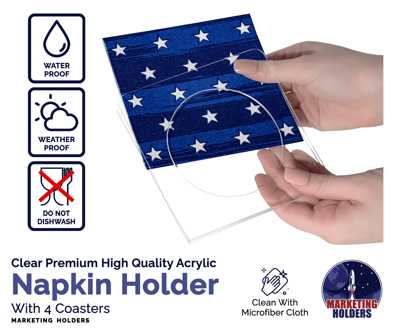 U-Shape Napkin Holder with Cocktail Napkin Coasters 5 Piece Set