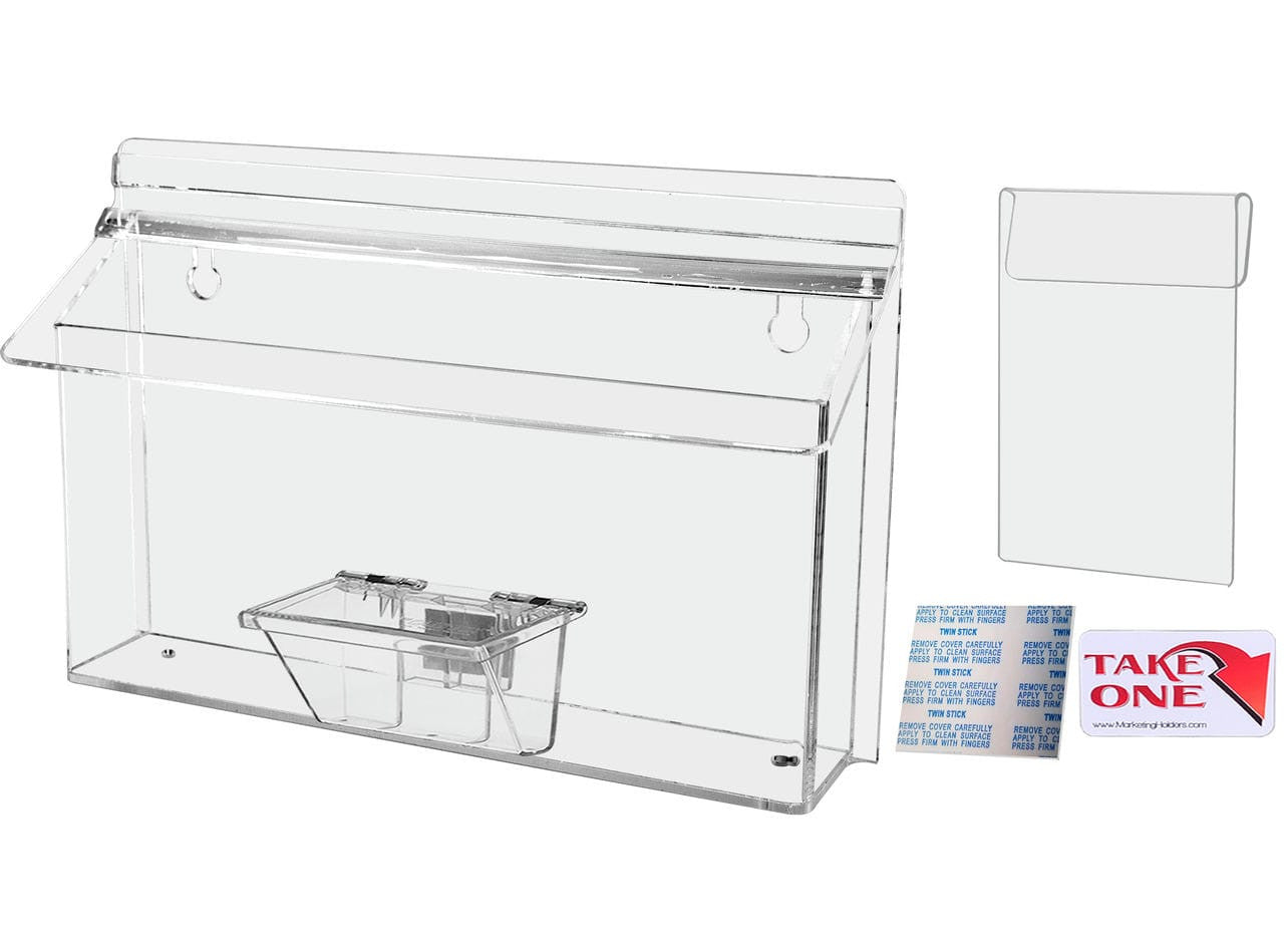 11"W x 4"H Outdoor Window Hook Brochure Holder with Card Box