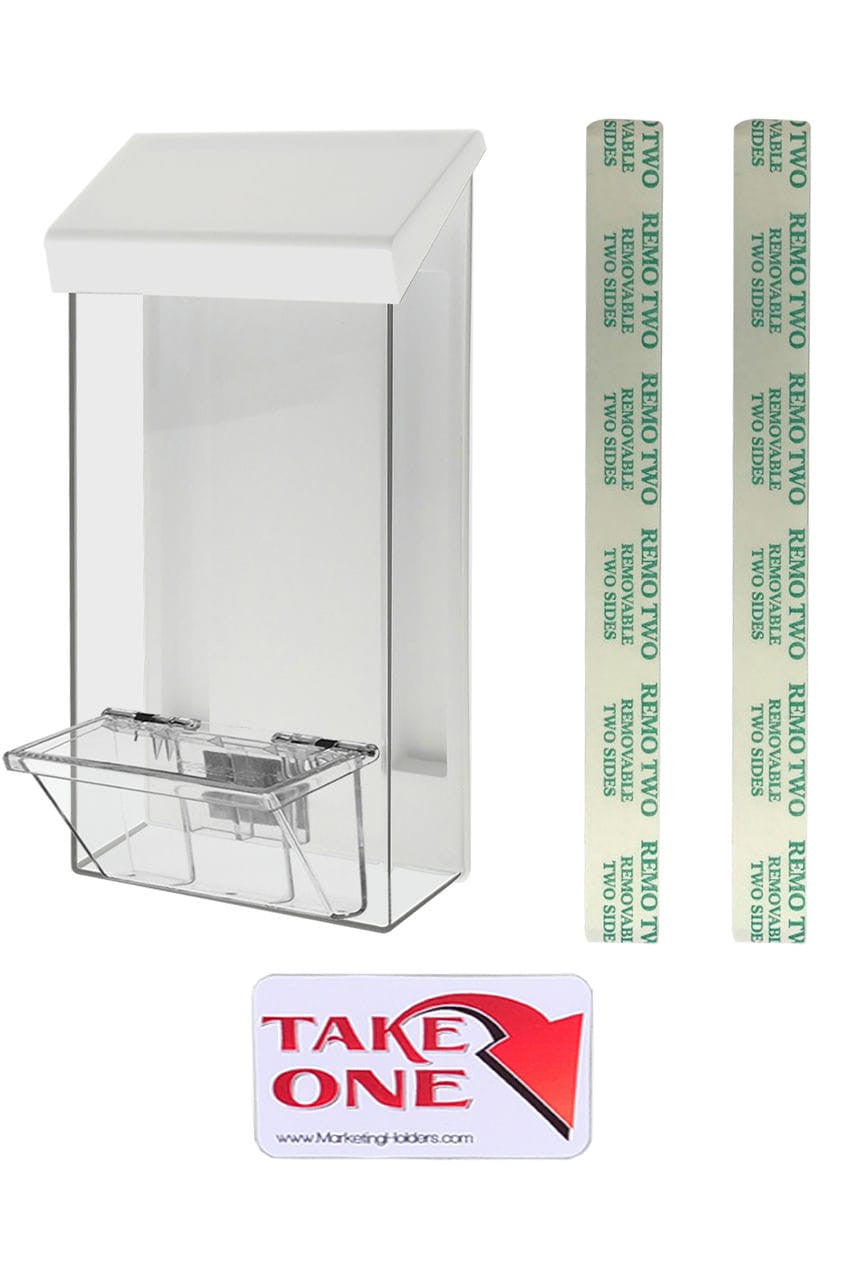 4"W x 9"H Outdoor Rack Card Trifold Bin White Lid and Card Box