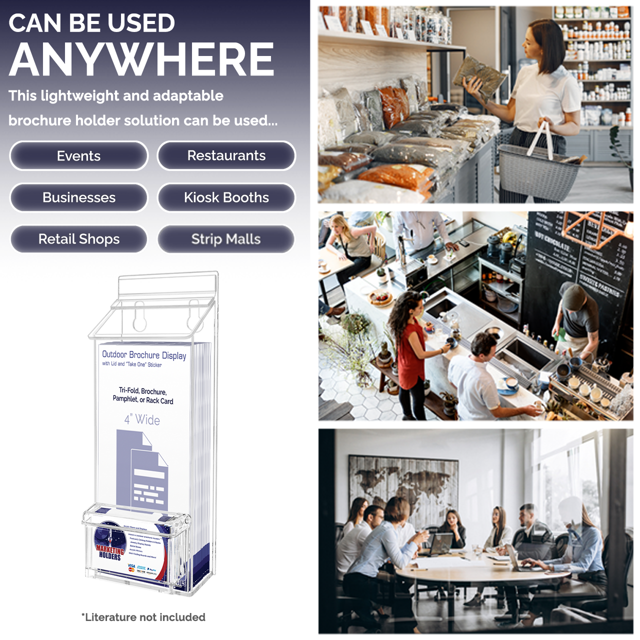 4"W x 9"H Outdoor Brochure Holder with Lid and Grab A Card Box