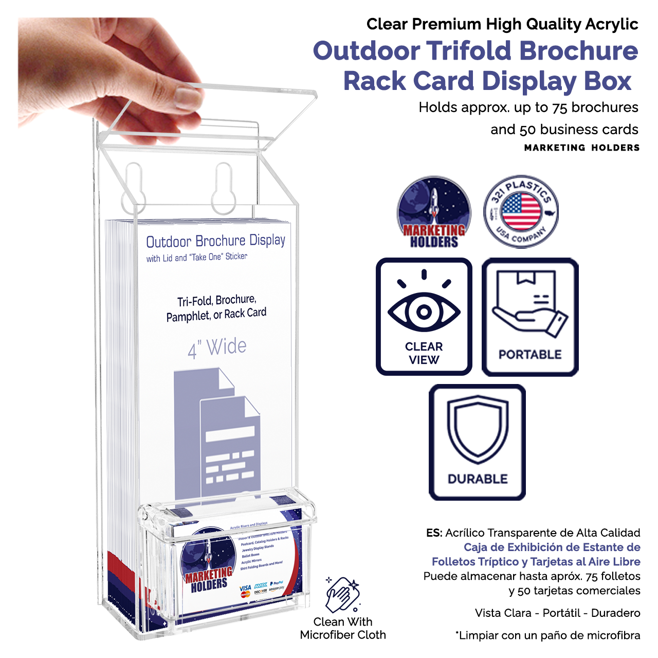 4"W x 9"H Outdoor Brochure Holder with Lid and Grab A Card Box