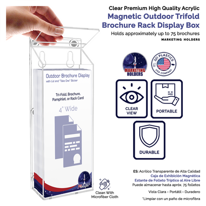 4"W x 9"H Magnetic Outdoor Brochure Holder Trifold Box with Lid