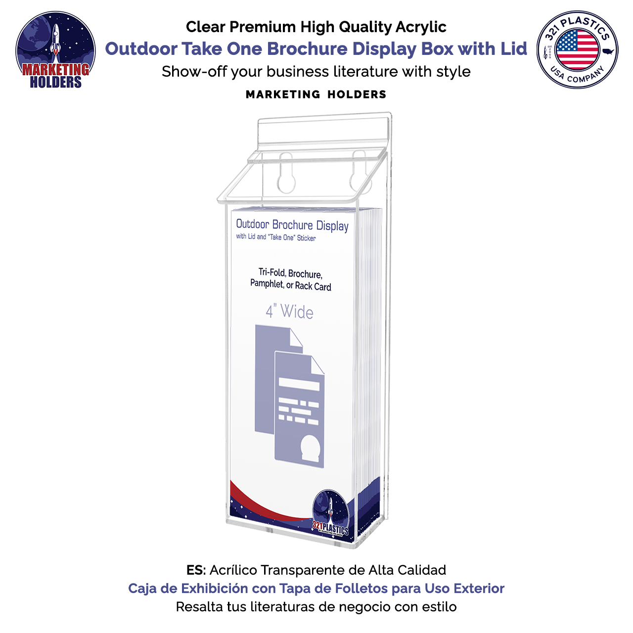 4"W x 9"H Outdoor Trifold Holder Wall Brochure Box with Lid