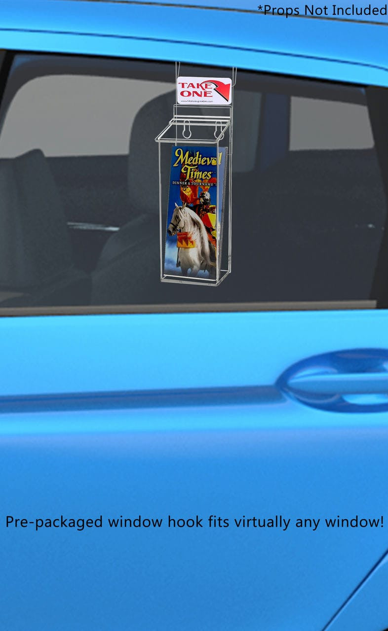 4"W x 9"H Outdoor Window Hook Trifold Holder Brochure Box