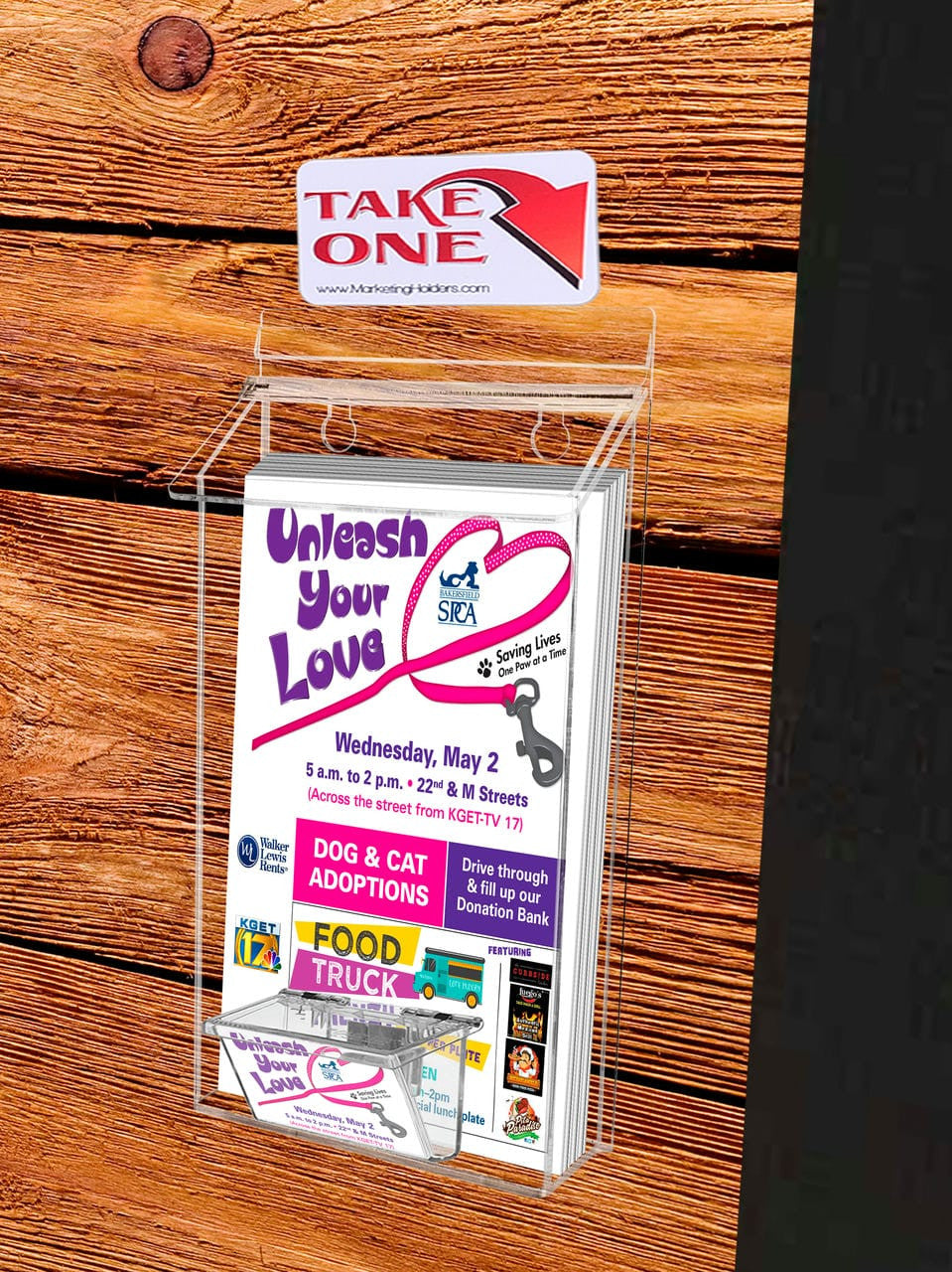 6"W x 10"H Outdoor Bifold Holder Wall Brochure Bin with Card Box