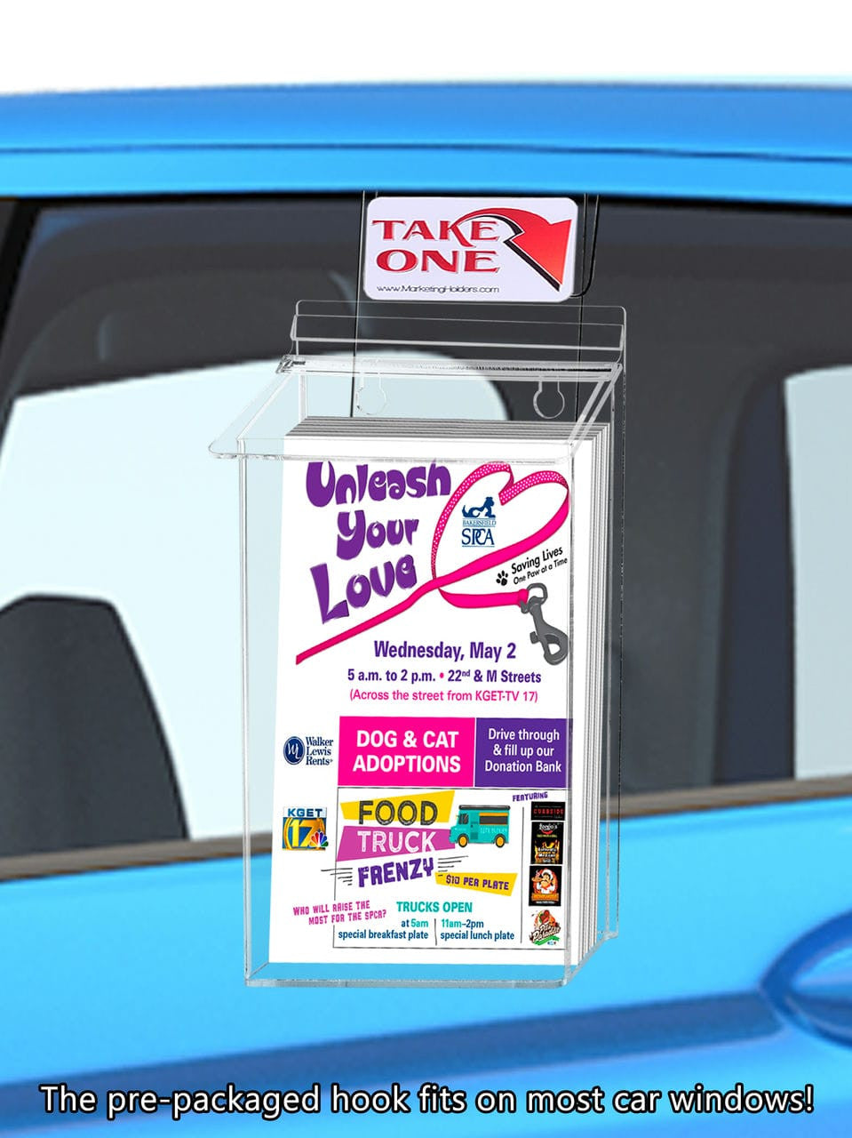 6"W x 10"H Outdoor Window Hook Bifold Holder Brochure Box