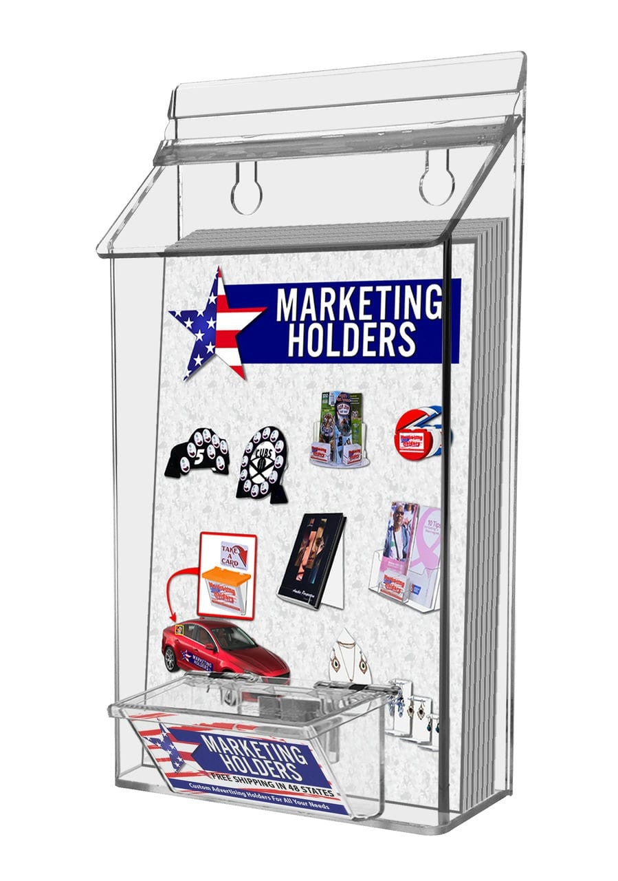 6"W x 9"H Outdoor Bifold Holder Wall Brochure Bin with Card Box