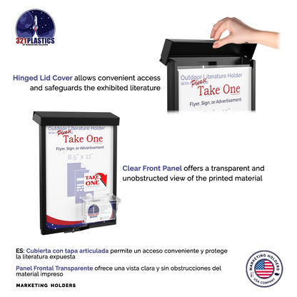 8.5"W x 11"H Outdoor Flyer Holder Wall Brochure Box with Card Bin