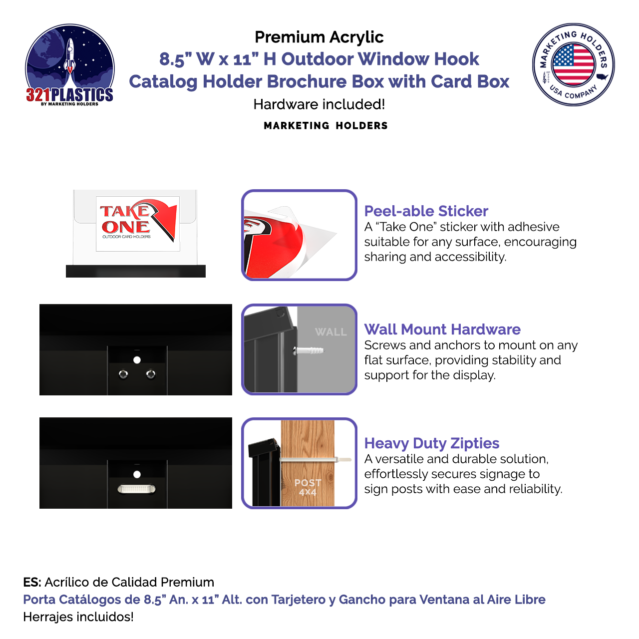 8.5"W x 11"H Outdoor Window Hook Catalog Holder with Card Box