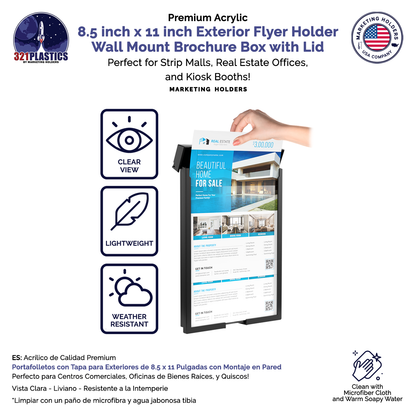 8.5"W x 11"H Outdoor Flyer Holder Wall Mount Brochure Box with Lid