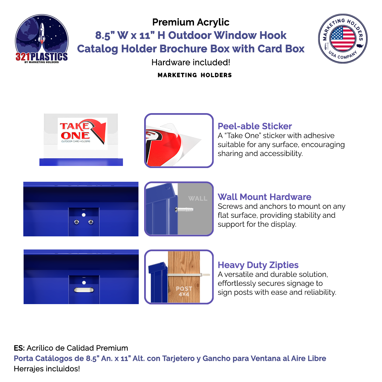 8.5"W x 11"H Outdoor Window Hook Catalog Holder with Card Box