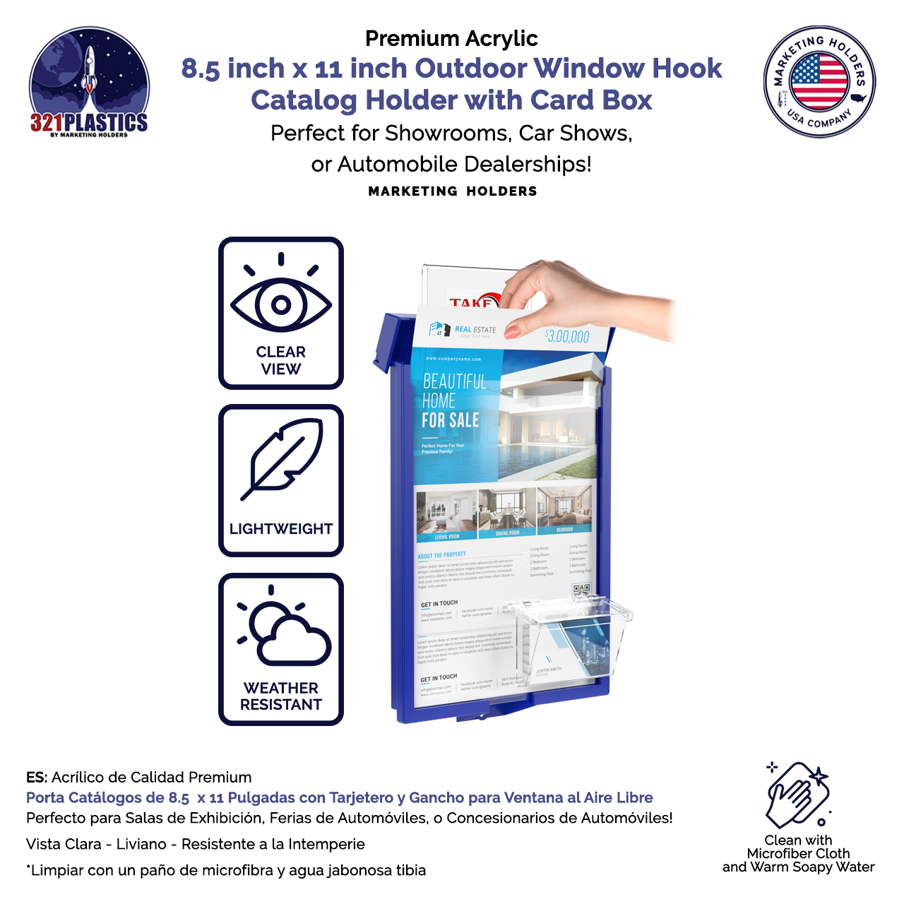 8.5"W x 11"H Outdoor Window Hook Catalog Holder with Card Box