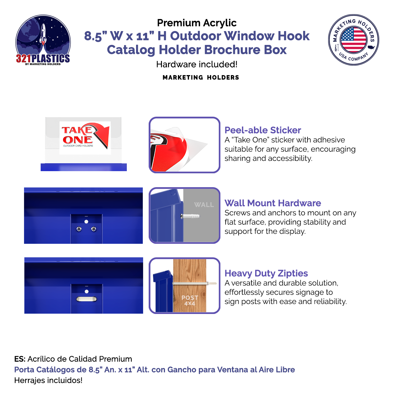 8.5"W x 11"H Outdoor Window Hook Catalog Holder Brochure Box