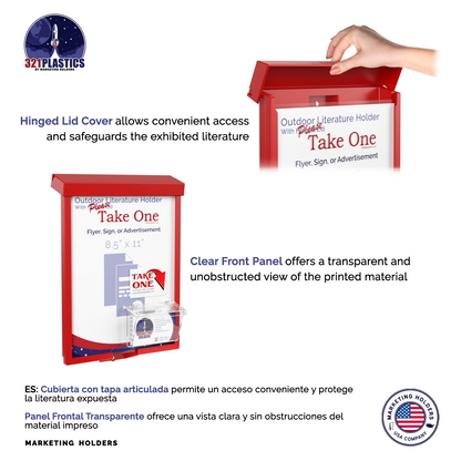8.5"W x 11"H Outdoor Flyer Holder Wall Brochure Box with Card Bin