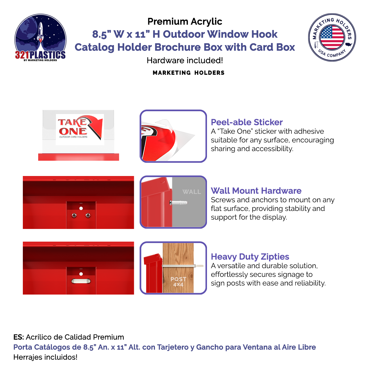 8.5"W x 11"H Outdoor Window Hook Catalog Holder with Card Box