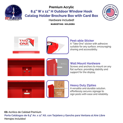 8.5"W x 11"H Outdoor Window Hook Catalog Holder with Card Box