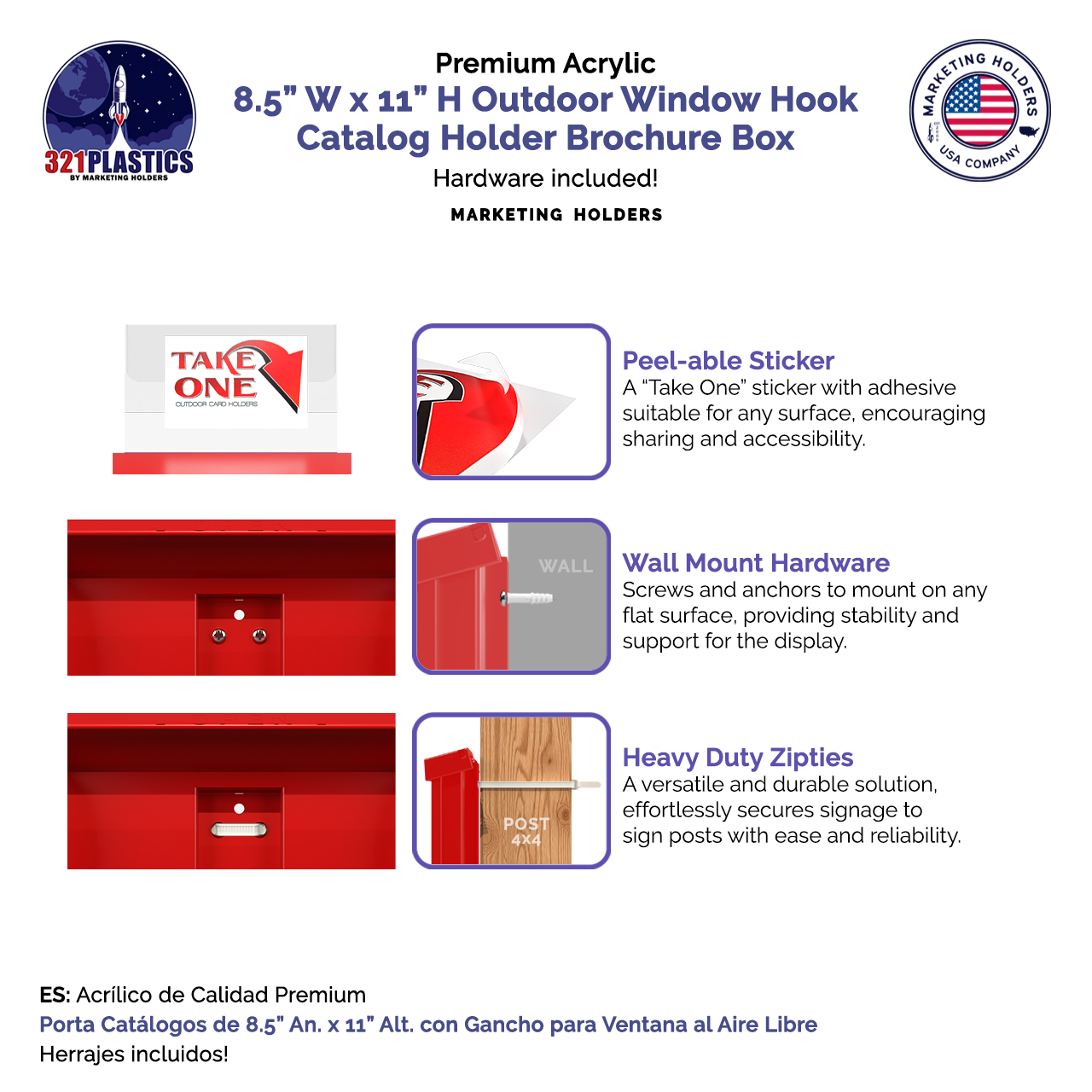 8.5"W x 11"H Outdoor Window Hook Catalog Holder Brochure Box