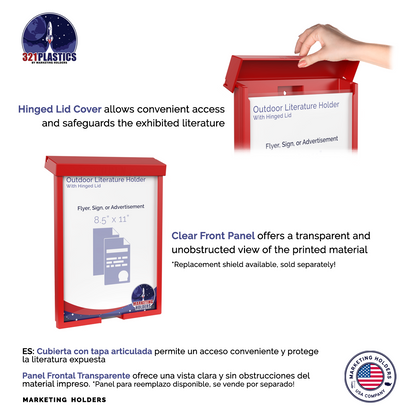 8.5"W x 11"H Outdoor Flyer Holder Wall Mount Brochure Box with Lid