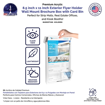 8.5"W x 11"H Outdoor Flyer Holder Wall Brochure Box with Card Bin