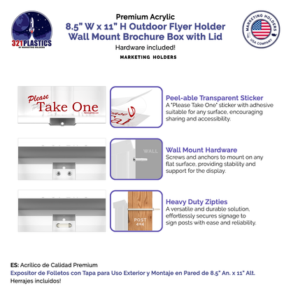 8.5"W x 11"H Outdoor Flyer Holder Wall Mount Brochure Box with Lid