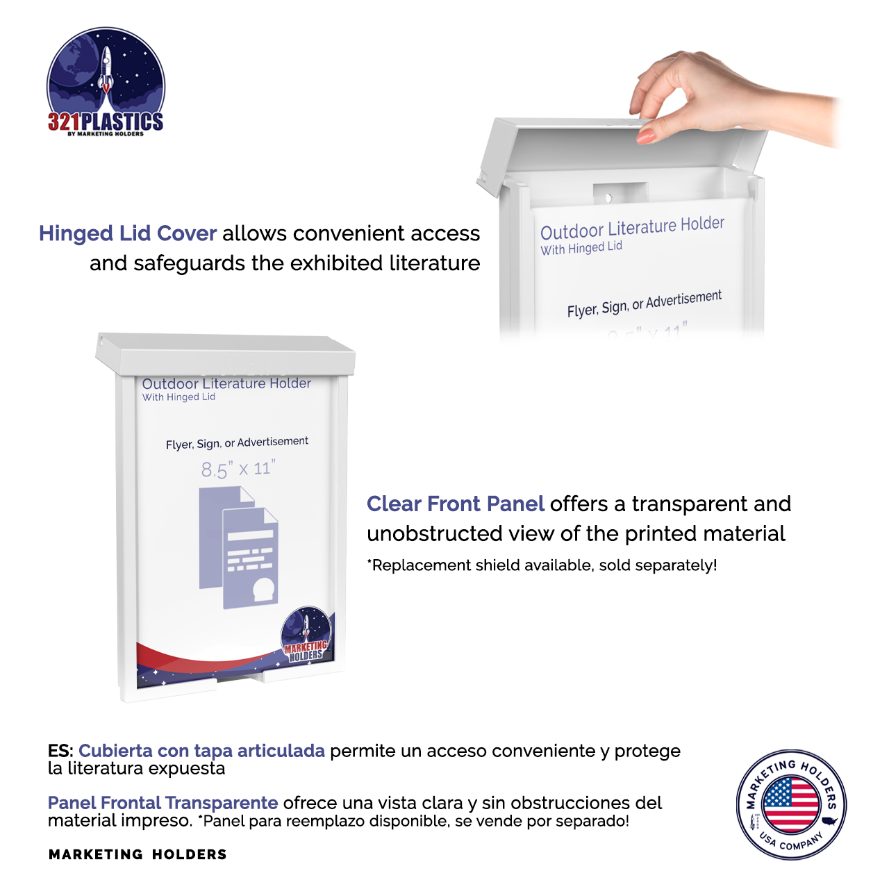 8.5"W x 11"H Outdoor Flyer Holder Wall Mount Brochure Box with Lid