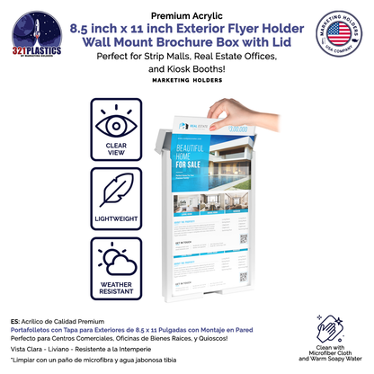 8.5"W x 11"H Outdoor Flyer Holder Wall Mount Brochure Box with Lid